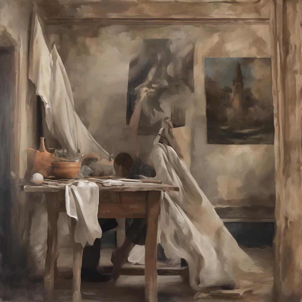 Ψηφιακό πίνακα με καλλιτέχνη που εκφράζει την υπαρξιακή τέχνη και την τέχνη ως μέσα αυτοεκφρασης.