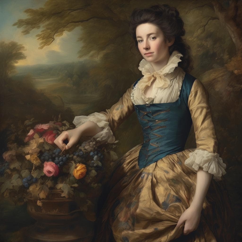 Όμορφη γυναίκα σε καλλιτεχνική πορτρέτο με φυσικό τοπίο, εκφραστική τέχνη και υπαρξιακή ανάλυση, αριστουργηματική ζωγραφική και εσωτερική έκφραση.